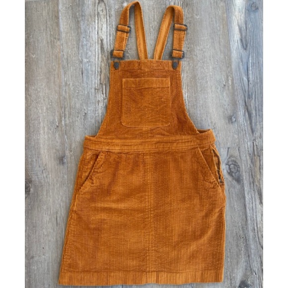 Madewell Corduroy Overall Mini Dress Yellow Brown Pockets Adjustable Straps Smal - Picture 4 of 14